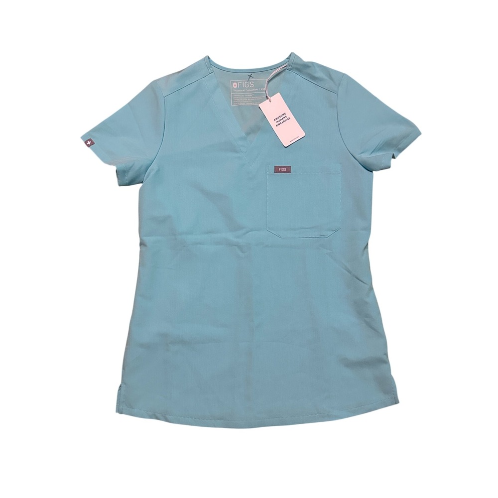 NWT Figs Catarina One-Pocket Scrub‎ Top FRESH AQUA XXS